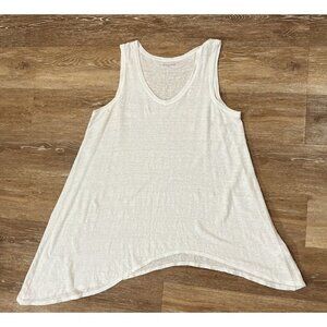Eileen Fisher Sz S Off White Ivory 100% Linen Slub Knit Asymmetrical Tank Top